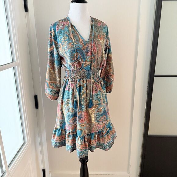 Paani Anthropologie Block Print Short Swing Mini Dress Size Small 2 4 - Picture 2 of 12